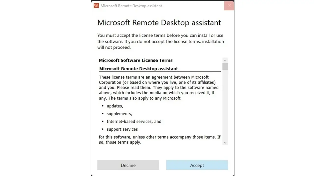 microsoft remote desktop assistant interface on windows