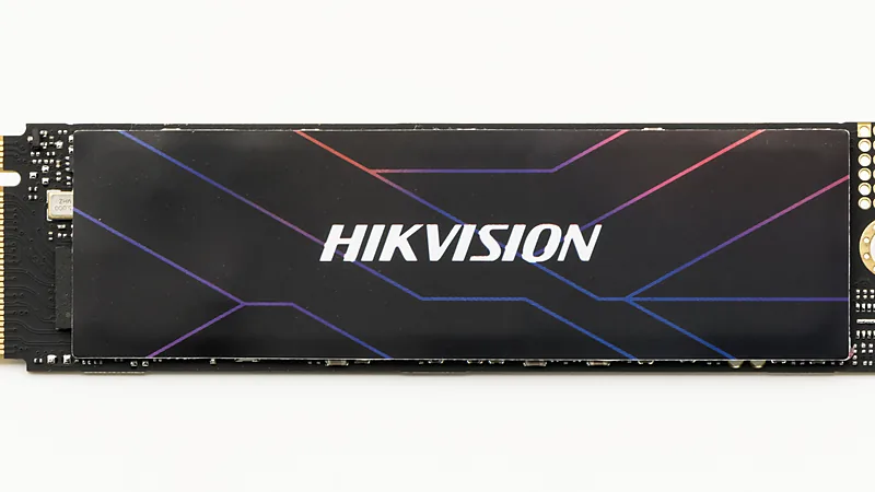 A Hikvision M.2 NVMe SSD with a decorative heatsink label