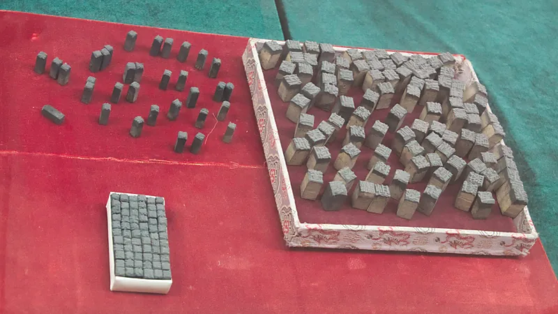 Wooden Chinese movable-type printing blocks arranged in a tray