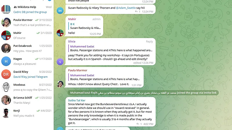 Telegram Desktop showing a chat list and a group conversation