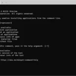 winget command help output in a Windows Command Prompt window, listing install, show, source, search commands