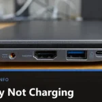 The left edge of an Acer Swift 3 laptop showing its barrel power socket, HDMI, USB-A and a USB-C port marked with a lightning bolt, with the title Battery Not Charging across the lower part of the image.