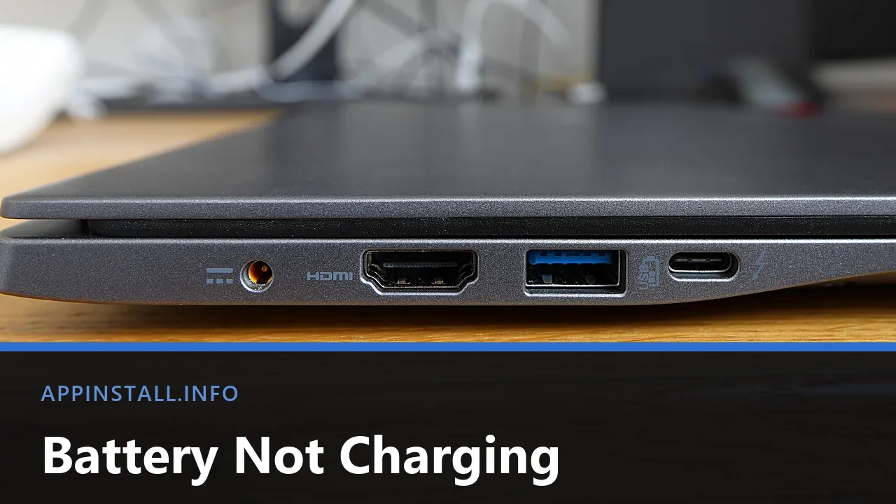 The left edge of an Acer Swift 3 laptop showing its barrel power socket, HDMI, USB-A and a USB-C port marked with a lightning bolt, with the title Battery Not Charging across the lower part of the image.