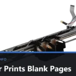 Inkjet printer carriage and print head assembly removed from the printer, with the title Printer Prints Blank Pages across the lower band.