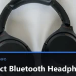A pair of black Sony over-ear Bluetooth headphones photographed from above on a light surface, with the title Connect Bluetooth Headphones across the lower part of the image.