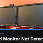 Two dark Dell monitors side by side on a home-office desk, with the title Second Monitor Not Detected across the lower part of the image.