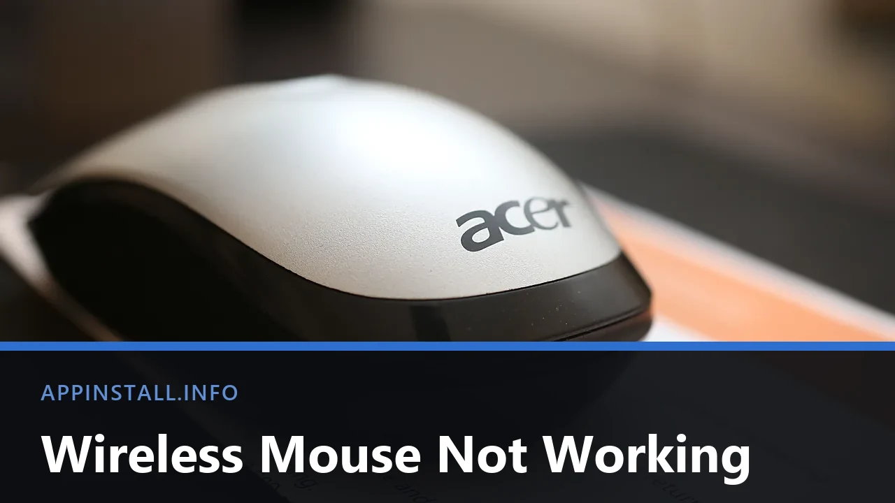 A white and black Acer wireless mouse resting on a sheet of paper, photographed close up, with the title Wireless Mouse Not Working across the lower part of the image.